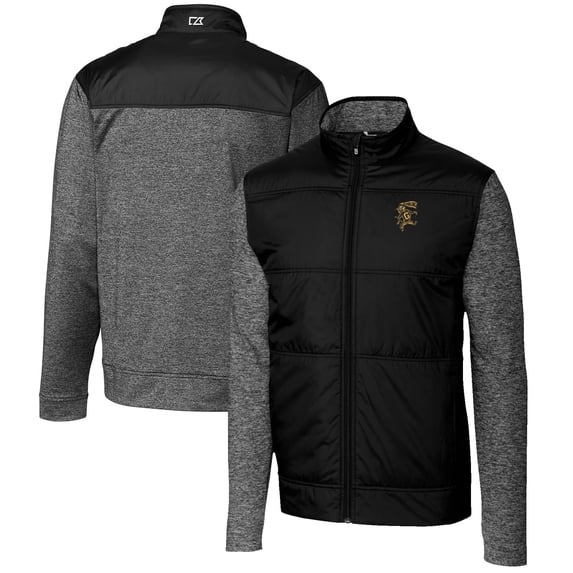Men's Cutter & Buck Black Grambling Tigers Vault Big & Tall Stealth Hybrid Quilted Full-Zip Windbreaker Jacket