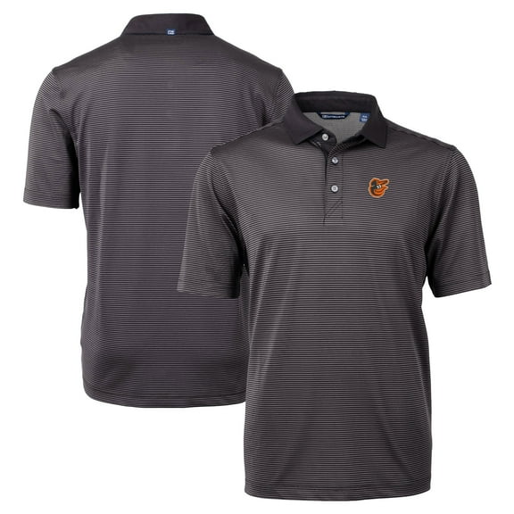 Men's Cutter & Buck Black/Gray Baltimore Orioles Virtue Eco Pique Micro Stripe Recycled Big & Tall Polo