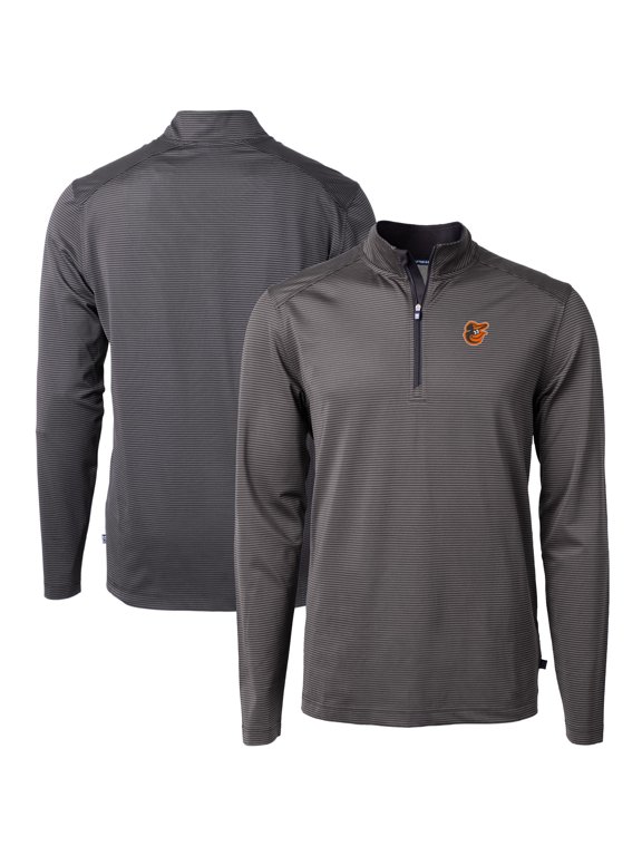 Men's Cutter & Buck Black/Gray Baltimore Orioles Virtue Eco Pique Micro Stripe Recycled Quarter-Zip Pullover Top