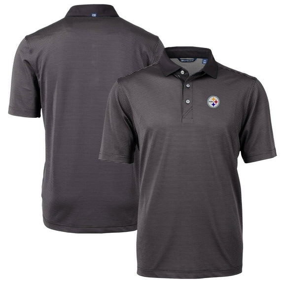 Men's Cutter & Buck Black/Gray Pittsburgh Steelers Virtue Eco Pique Micro Stripe Recycled Polo