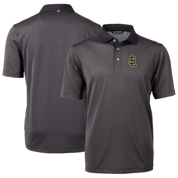 Men's Cutter & Buck Black/Gray Salt Lake Bees Virtue Eco Pique Micro Stripe Recycled Polo