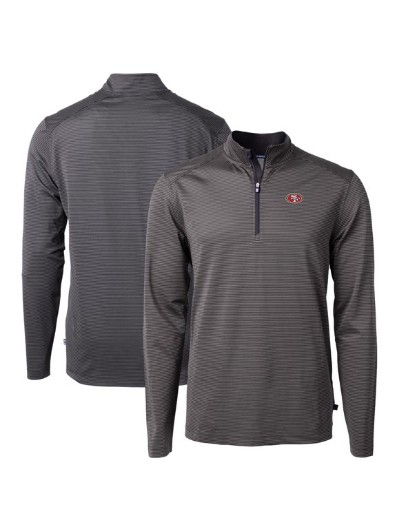 Men's Cutter & Buck Black/Gray San Francisco 49ers Virtue Eco Pique Micro Stripe Recycled Quarter-Zip Pullover Top