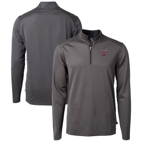 Men's Cutter & Buck Black/Gray Texas A&M Aggies Vault DryTec Virtue Eco Pique Micro Stripe Recycled Quarter-Zip