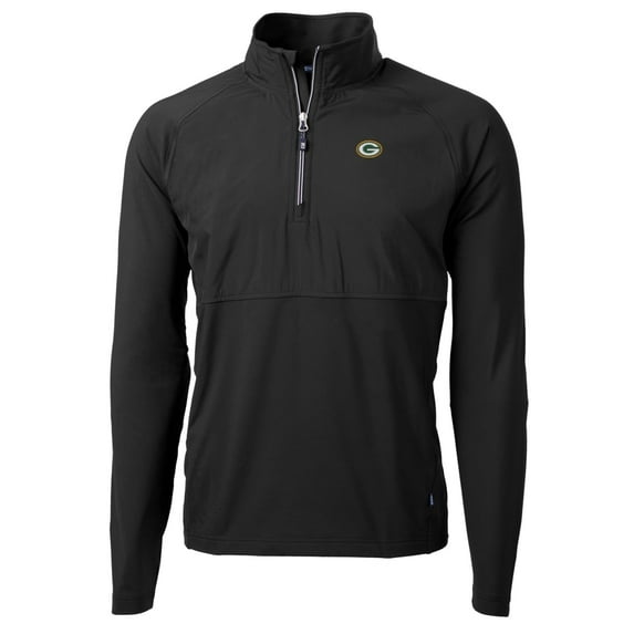Men's Cutter & Buck Black Green Bay Packers Adapt Eco Knit Hybrid Recycled Quarter-Zip Raglan Jacket