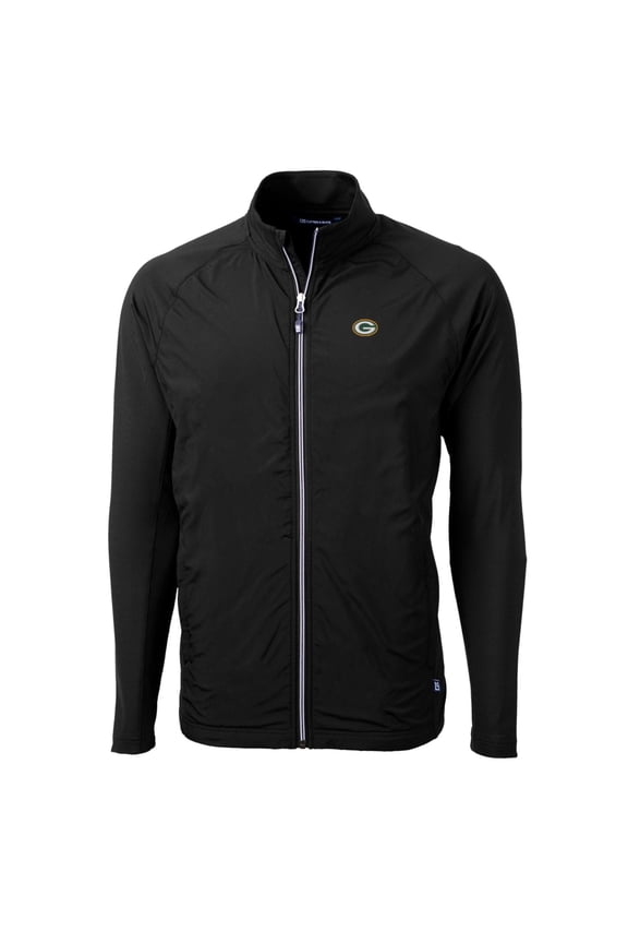 Men's Cutter & Buck Black Green Bay Packers Big & Tall Adapt Eco Knit Full-Zip Raglan Jacket