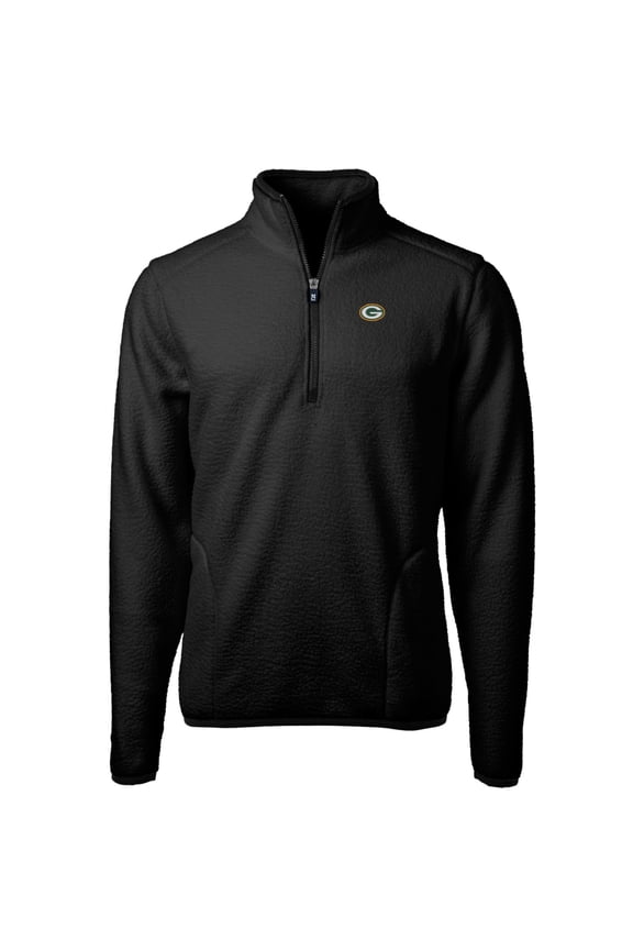 Men's Cutter & Buck Black Green Bay Packers Big & Tall Cascade Eco Sherpa Fleece Quarter-Zip Pullover Jacket
