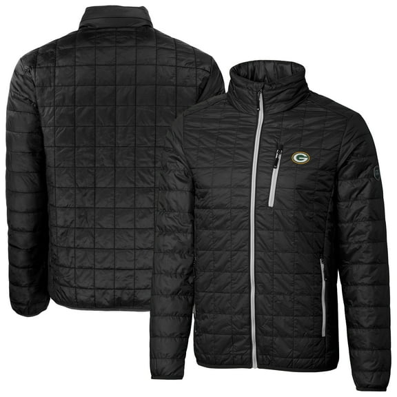 Men's Cutter & Buck  Black Green Bay Packers Big & Tall Rainier PrimaLoft Eco Insulated Full-Zip Hoodie Puffer Jacket