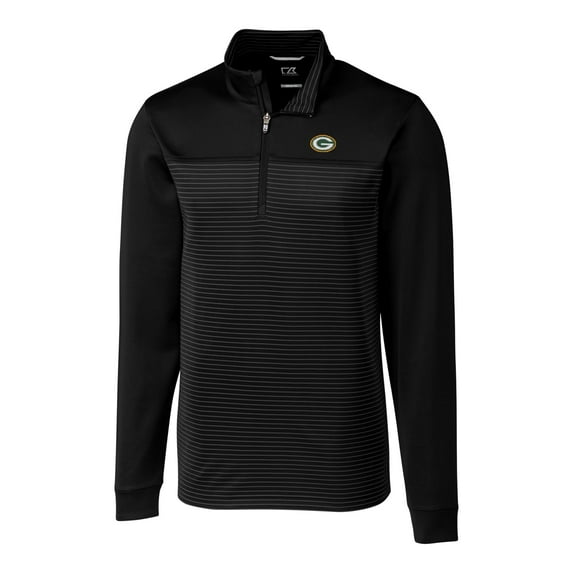 Men's Cutter & Buck Black Green Bay Packers Big & Tall Traverse Stripe Half-Zip Pullover Jacket