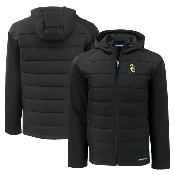 Men's Cutter & Buck Black Green Bay Packers Throwback Evoke Hybrid Eco Softshell Recycled Full-Zip Hoodie Jacket