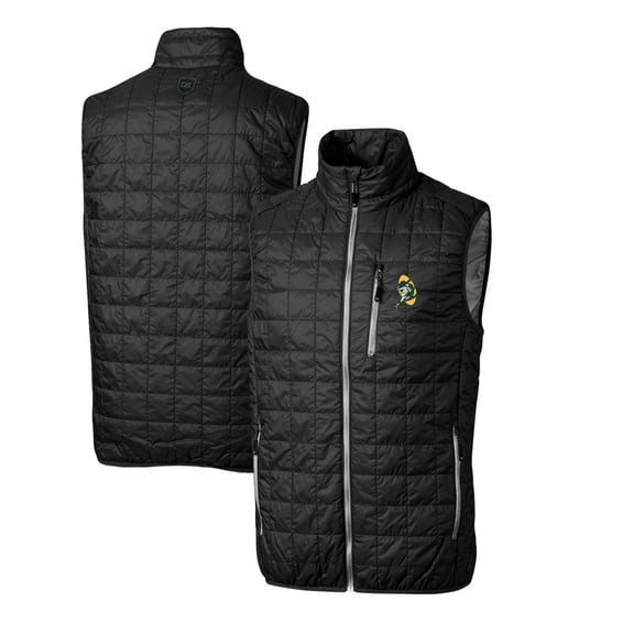 Men's Cutter & Buck Black Green Bay Packers Throwback Logo Big & Tall Rainier PrimaLoft Eco Insulated Full-Zip Puffer