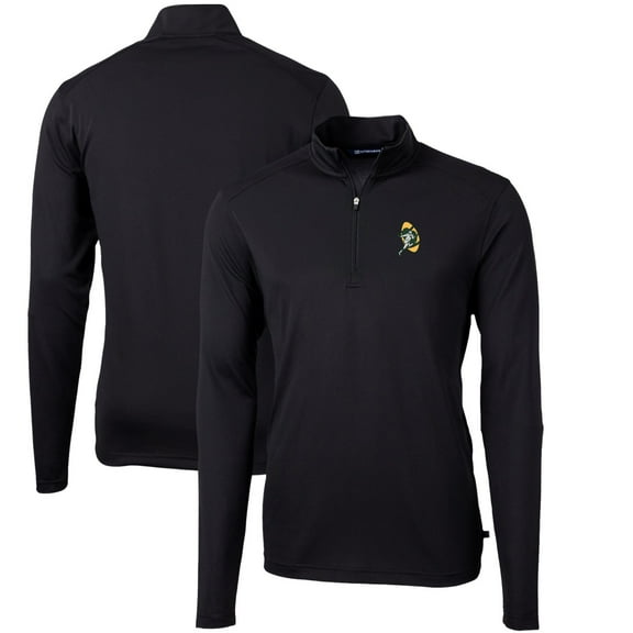Men's Cutter & Buck Black Green Bay Packers Throwback Logo Virtue Eco Pique Recycled Quarter-Zip Pullover Top