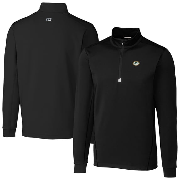 Men's Cutter & Buck Black Green Bay Packers Traverse Stretch Quarter-Zip Top