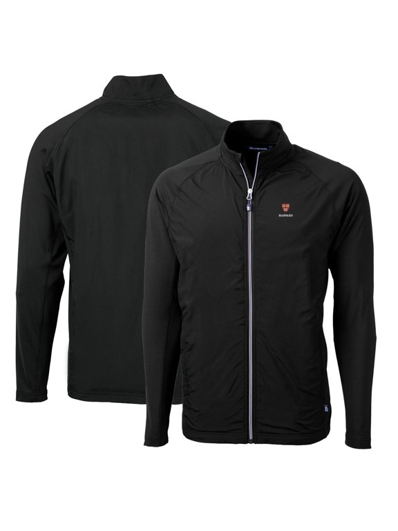 Men's Cutter & Buck Black Harvard Crimson Big & Tall Adapt Eco Knit Hybrid Recycled Full-Zip Jacket