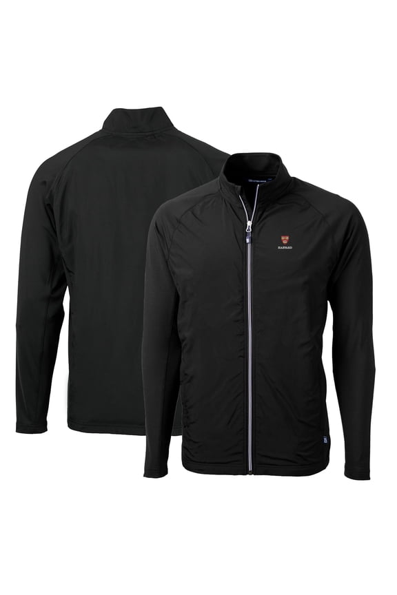 Men's Cutter & Buck Black Harvard Crimson Big & Tall Adapt Eco Knit Hybrid Recycled Full-Zip Jacket