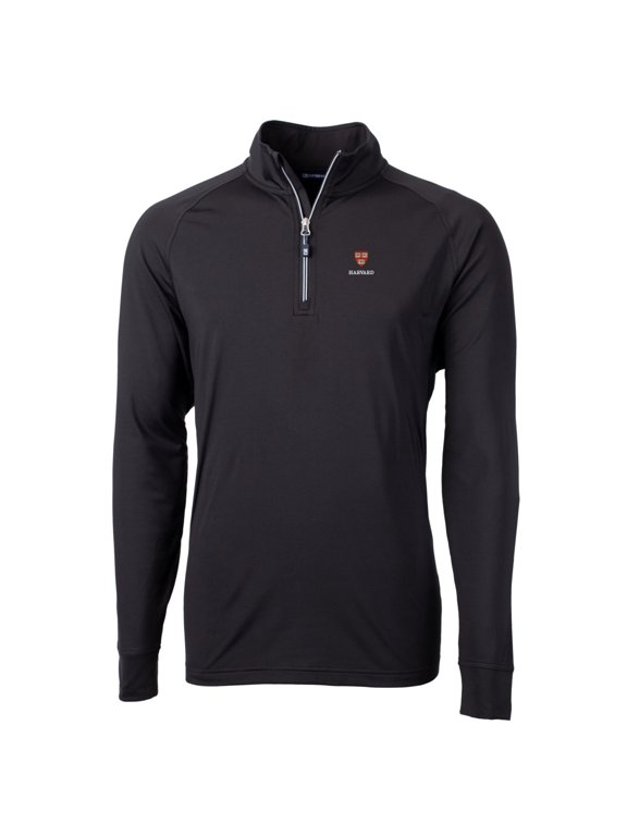 Men's Cutter & Buck Black Harvard Crimson Big & Tall Adapt Eco Knit Quarter-Zip Pullover Jacket