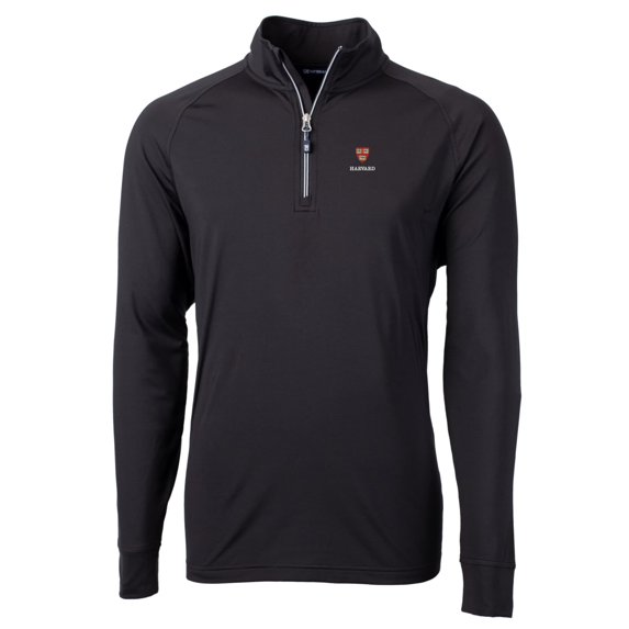 Men's Cutter & Buck Black Harvard Crimson Big & Tall Adapt Eco Knit Quarter-Zip Pullover Jacket