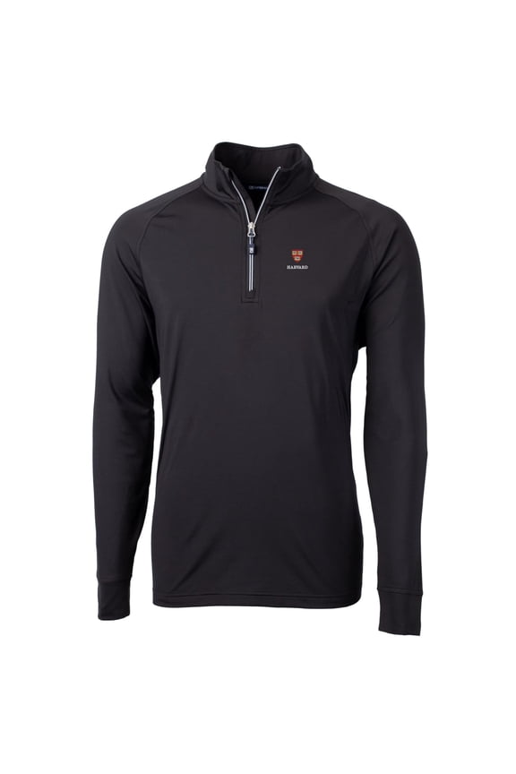 Men's Cutter & Buck Black Harvard Crimson Big & Tall Adapt Eco Knit Quarter-Zip Pullover Jacket