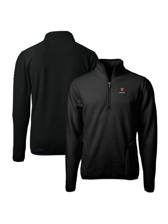 Men's Cutter & Buck Black Harvard Crimson Big & Tall Cascade Eco Sherpa Fleece Quarter-Zip Jacket