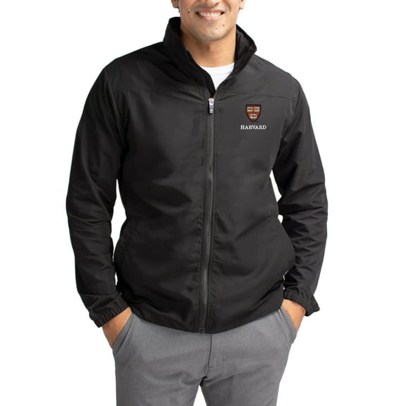 Men's Cutter & Buck Black Harvard Crimson Charter Eco Recycled Full-Zip Jacket