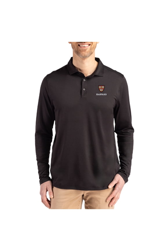 Men's Cutter & Buck  Black Harvard Crimson Primary Coastline Epic Comfort Long-Sleeve Polo