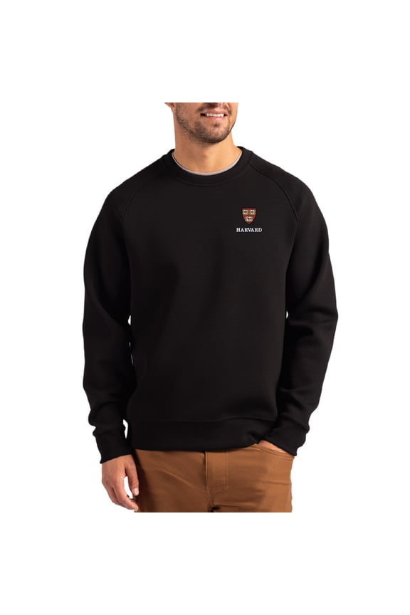 Men's Cutter & Buck Black Harvard Crimson Roam Recycled Pullover