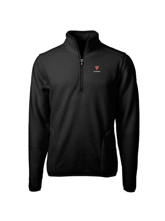 Men's Cutter & Buck Black Harvard Crimson Team Logo Cascade Eco Sherpa Fleece Quarter-Zip Pullover Jacket