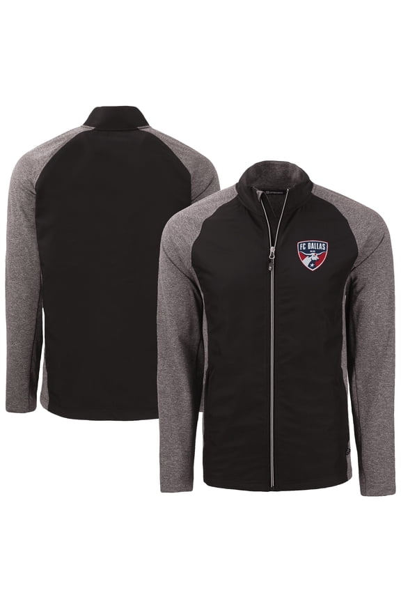 Men's-Cutter & Buck Black/Heather Black FC Dallas Adapt Eco Knit Hybrid Recycled Full-Zip Jacket