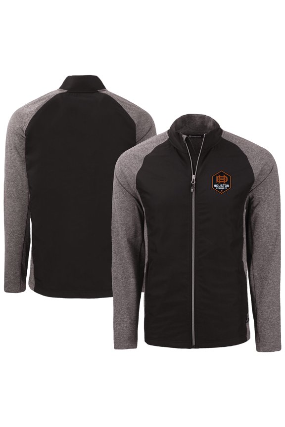 Men's-Cutter & Buck Black/Heather Black Houston Dynamo FC Adapt Eco Knit Hybrid Recycled Full-Zip Jacket