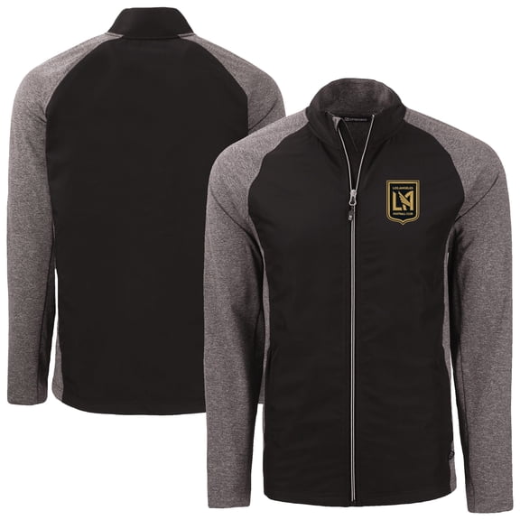 Men's-Cutter & Buck Black/Heather Black LAFC Adapt Eco Knit Hybrid Recycled Full-Zip Jacket