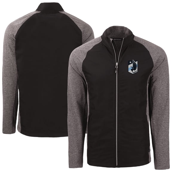 Men's-Cutter & Buck Black/Heather Black Minnesota United FC Adapt Eco Knit Hybrid Recycled Full-Zip Jacket