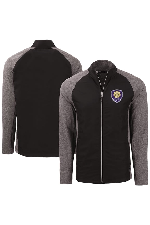Men's-Cutter & Buck Black/Heather Black Orlando City SC Adapt Eco Knit Hybrid Recycled Full-Zip Jacket