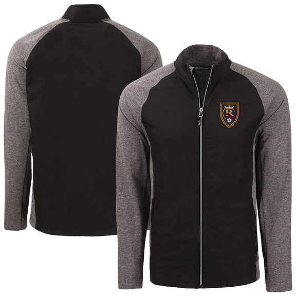 Men's-Cutter & Buck Black/Heather Black Real Salt Lake Adapt Eco Knit Hybrid Recycled Full-Zip Jacket