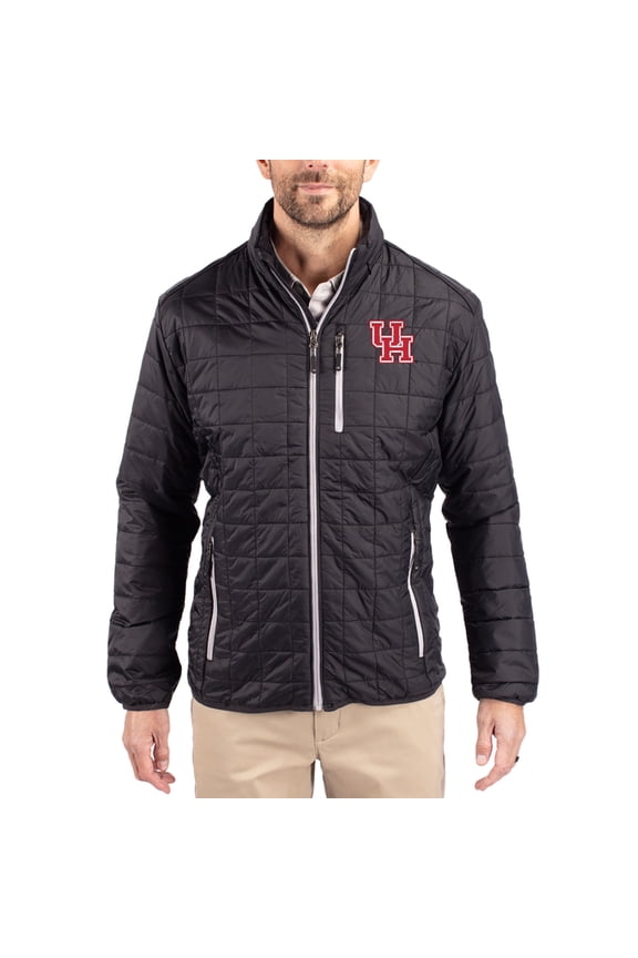 Men's-Cutter & Buck Black Houston Cougars Rainier Eco Insulated PrimaLoft Full-Zip Puffer Jacket
