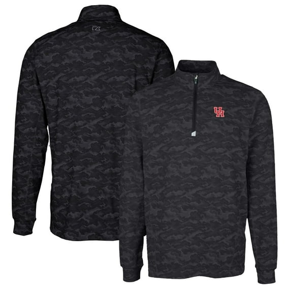 Men's Cutter & Buck Black Houston Cougars Traverse Camo Print Stretch Quarter-Zip Pullover Top