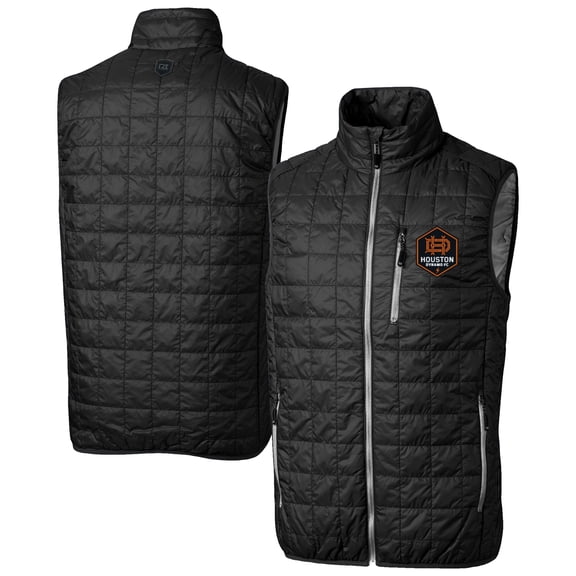 Men's-Cutter & Buck Black Houston Dynamo FC Big & Tall Rainier PrimaLoft Eco Insulated Full-Zip Puffer Vest