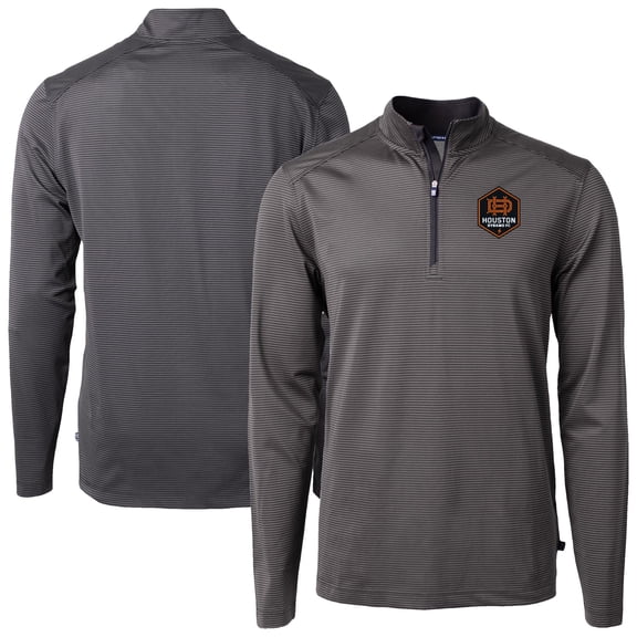 Men's-Cutter & Buck Black Houston Dynamo FC Big & Tall Virtue Eco Pique Micro Stripe Recycled Quarter-Zip
