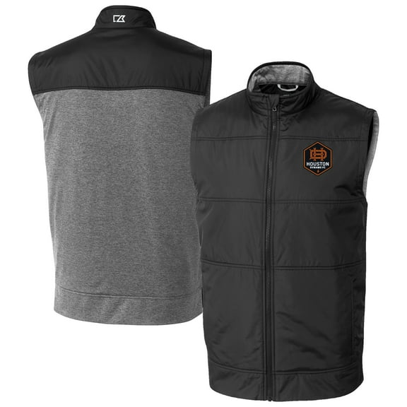 Men's-Cutter & Buck  Black Houston Dynamo FC Stealth Hybrid Quilted Windbreaker Vest