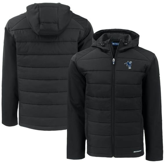 Men's Cutter & Buck Black Indianapolis Colts Throwback Big & Tall Evoke Hybrid Eco Softshell Recycled Full-Zip Hoodie