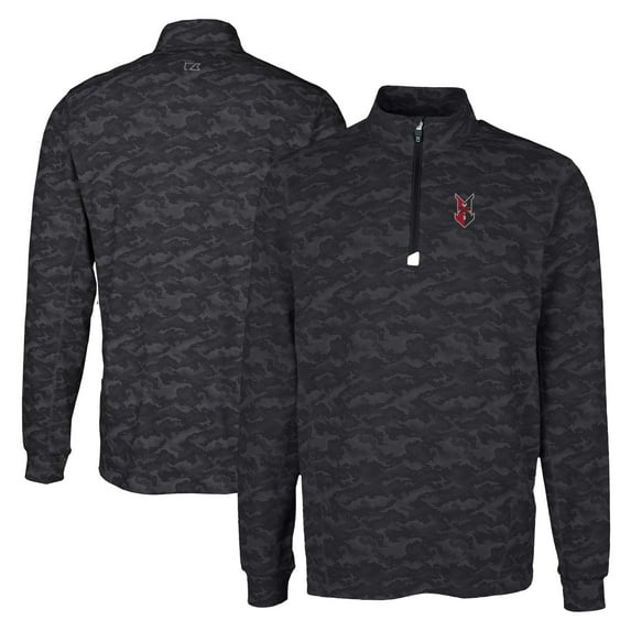 Men's Cutter & Buck Black Indianapolis Indians Big & Tall Traverse Camo Print Stretch Quarter-Zip Pullover Top