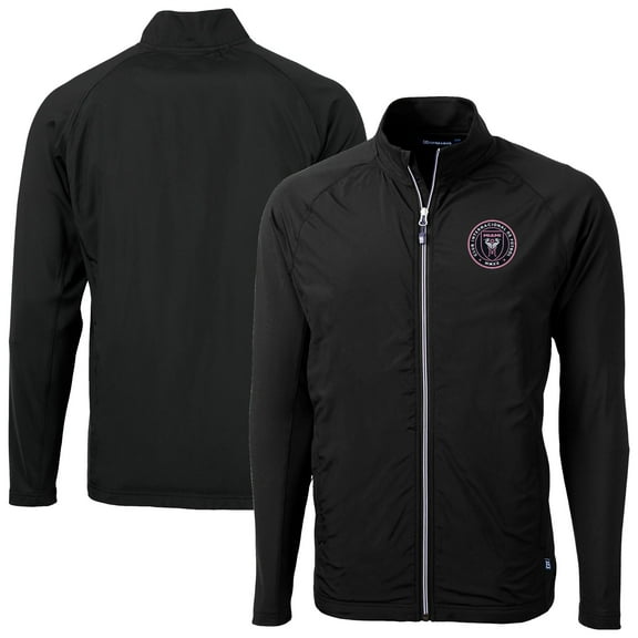 Men's-Cutter & Buck Black Inter Miami CF Adapt Eco Knit Hybrid Recycled Full-Zip Jacket