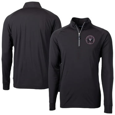 Men's-Cutter & Buck  Black Inter Miami CF Adapt Eco Knit Stretch Recycled Raglan Quarter-Zip Pullover Top