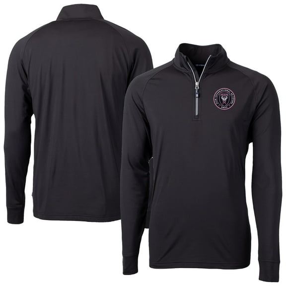 Men's-Cutter & Buck Black Inter Miami CF Big & Tall Adapt Eco Knit Stretch Recycled Quarter-Zip Pullover