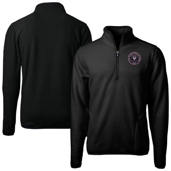 Men's Cutter & Buck Black Inter Miami CF Big & Tall Cascade Eco Sherpa Fleece Quarter-Zip Pullover Jacket