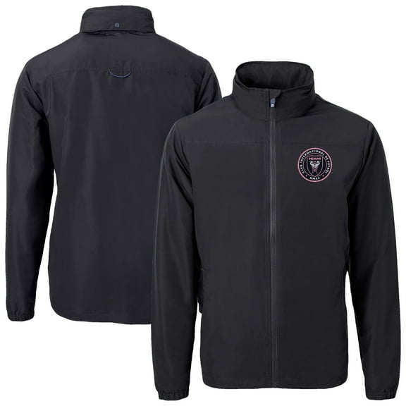 Men's Cutter & Buck Black Inter Miami CF Big & Tall Charter Eco Knit Recycled Full-Zip Hoodie Jacket
