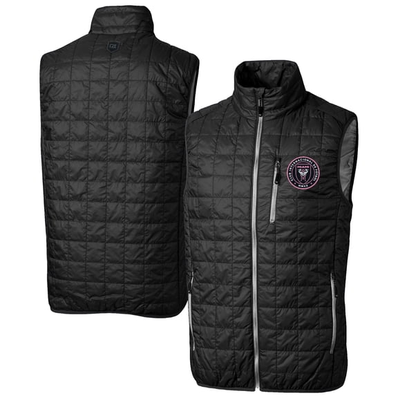 Men's-Cutter & Buck  Black Inter Miami CF Big & Tall Rainier PrimaLoft Eco Insulated Full-Zip Puffer Vest