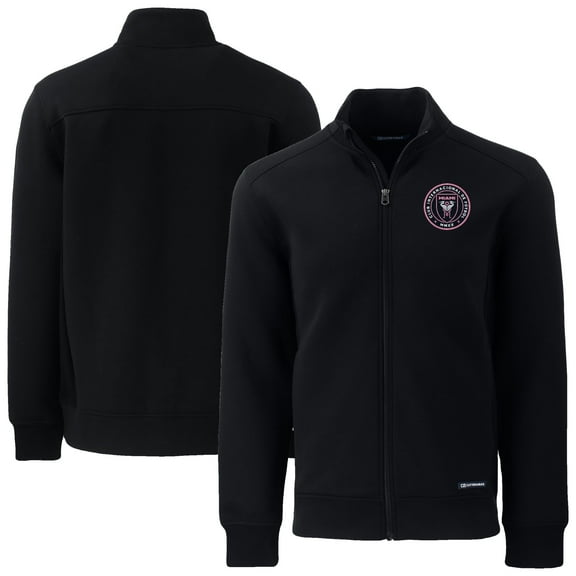Men's-Cutter & Buck Black Inter Miami CF Big & Tall Roam Eco Tri-Blend Recycled Full-Zip Jacket