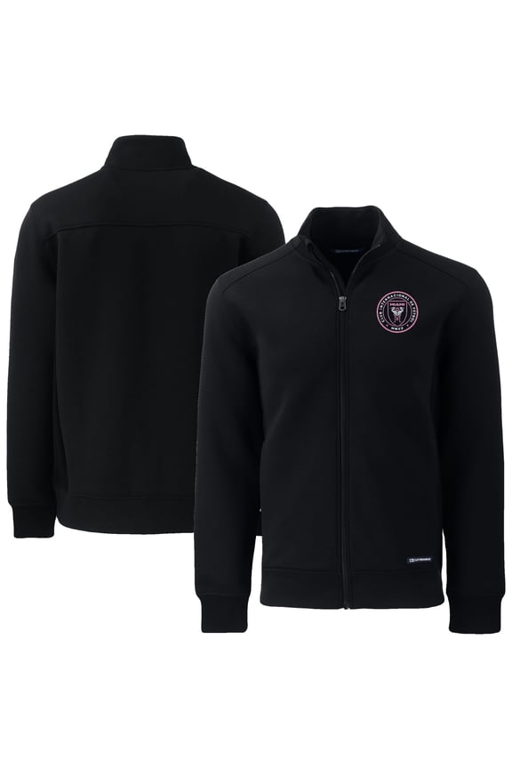 Men's-Cutter & Buck Black Inter Miami CF Big & Tall Roam Eco Tri-Blend Recycled Full-Zip Jacket