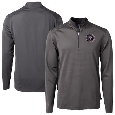 Men's Cutter & Buck Black Inter Miami CF DryTec Virtue Eco Pique Micro Stripe Recycled Quarter-Zip Pullover Top