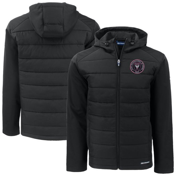 Men's Cutter & Buck Black Inter Miami CF Evoke Hybrid Eco Softshell Recycled Full-Zip Jacket