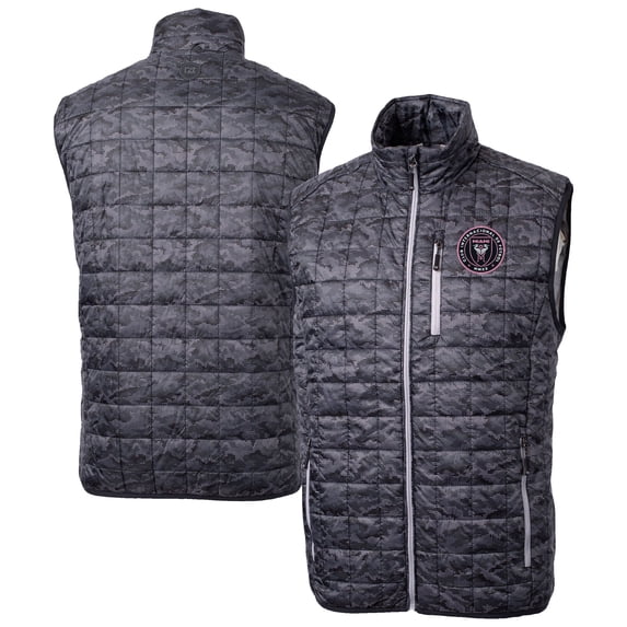 Men's Cutter & Buck Black Inter Miami CF Rainier PrimaLoft- Eco Insulated Printed Full-Zip Puffer Vest